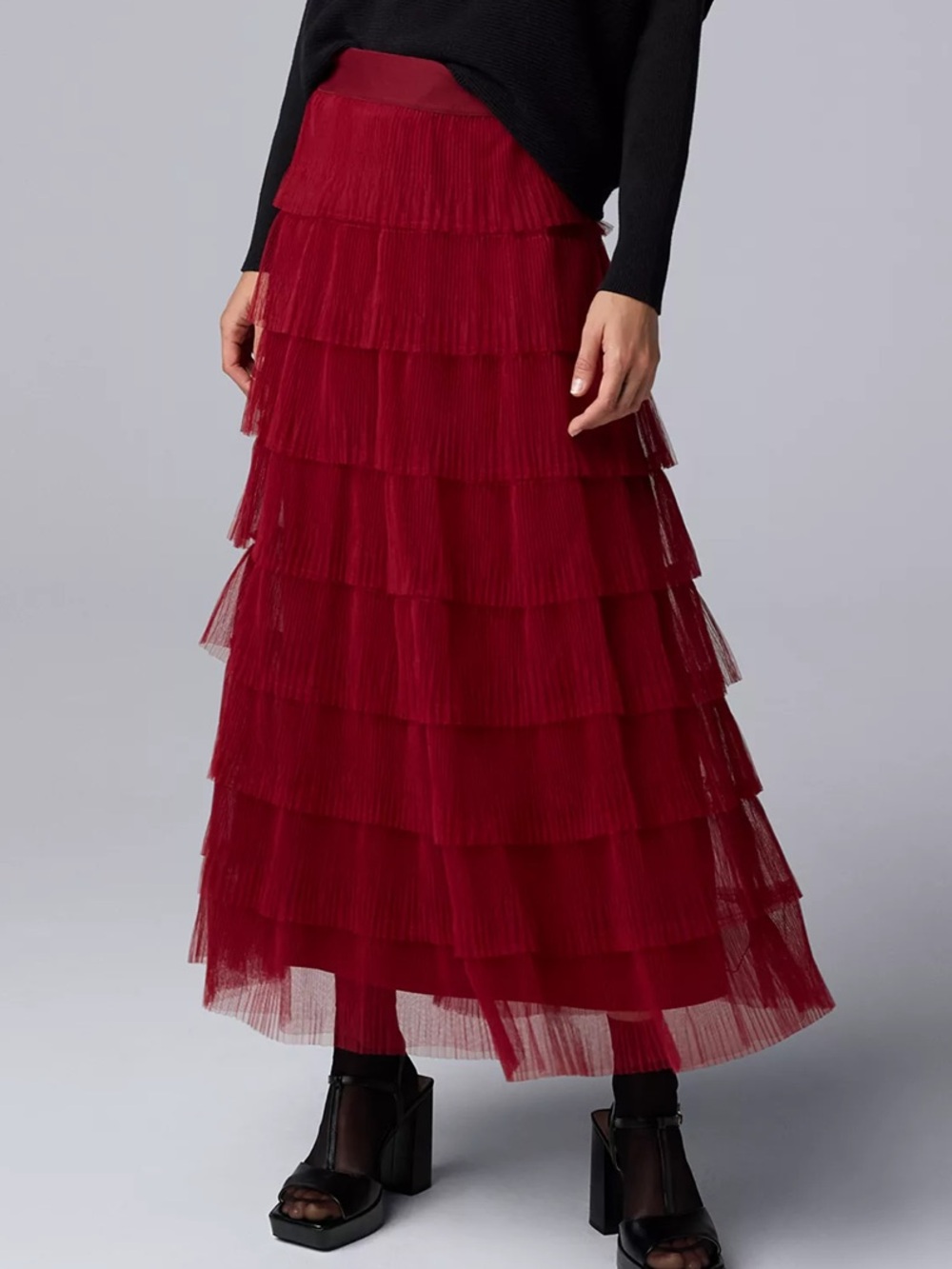 Simply Vera Vera Wang Burgundy Tiered Tulle Maxi Skirt